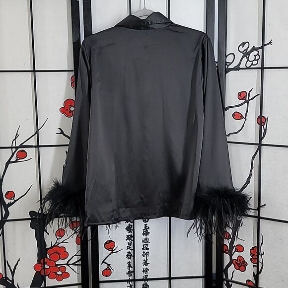 Bon Vivian Dreamer Feather Trim Sleeve Pajama TOP - Picture 6 of 9